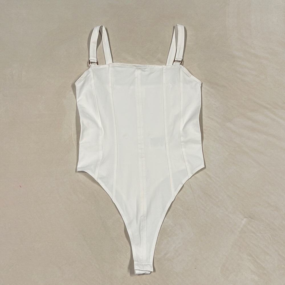 H&M white corset bodysuit with gold accent